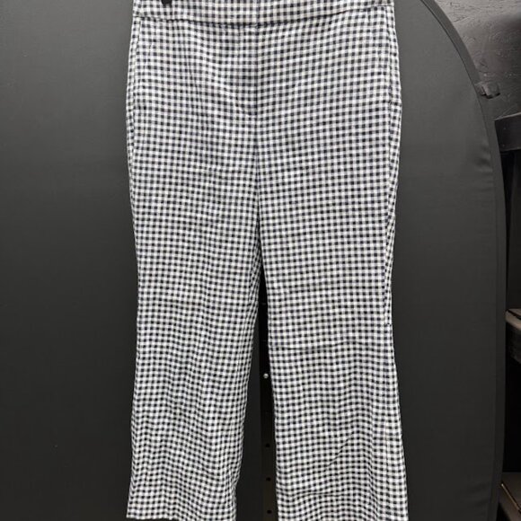 J. Crew Hayden Blue Gingham Linen Blend Kickout Crop Pants - Picture 1 of 5